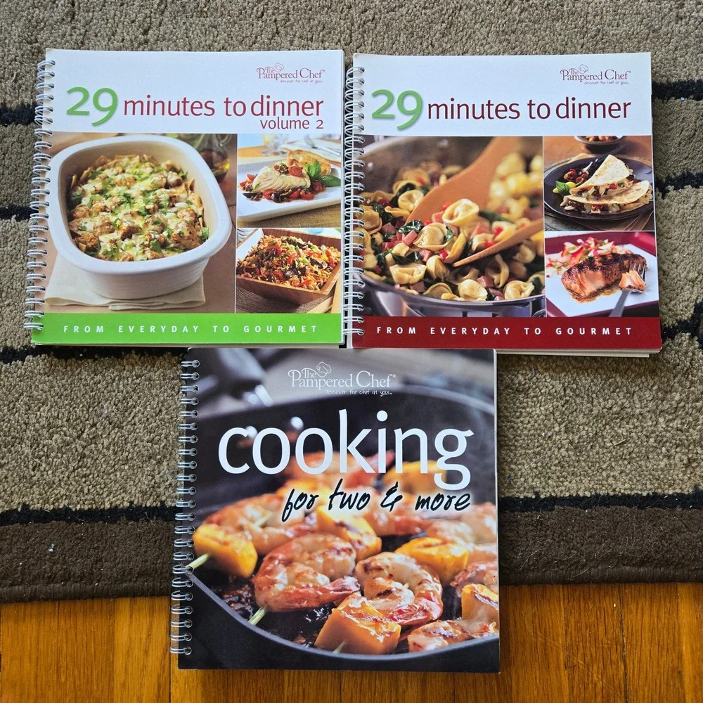 Pampered Chef Cookbook Lot 29 Minutes to Dinner Vol 1 2 Cooking for Two & More